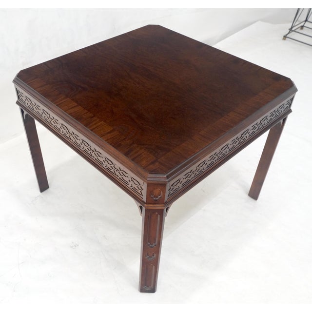 Wood Chinese Chippendale Style Banded Mahogany 28x28" Square Side End Table For Sale - Image 7 of 9