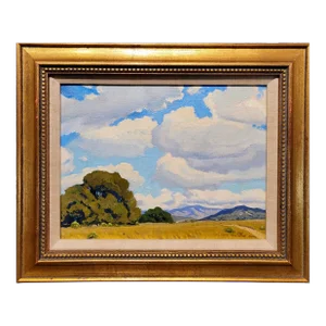 Arthur Hill Gilbert -1930s California Farm Landscape With Oaks -Oil Painting