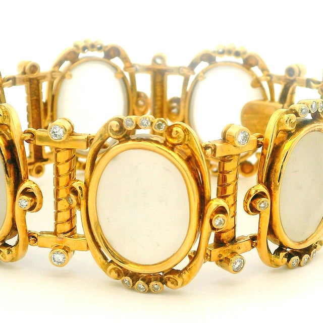 1960s Vintage Lalaounis Frosted Rock Crystal and Diamond Bracelet in 18k Gold, Greece For Sale - Image 5 of 13
