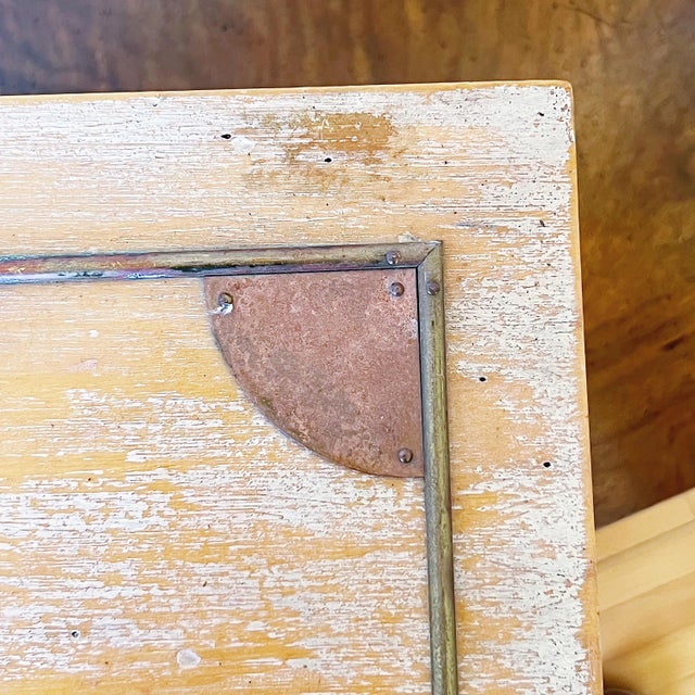 Contemporary Vintage Large Wood Box With Brass Details and Ball Handle For Sale - Image 3 of 5