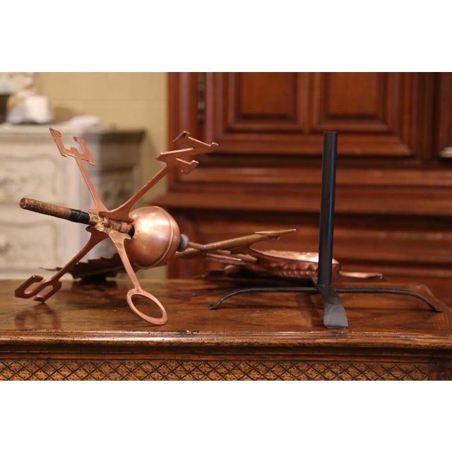 19th Century French Patinated Copper Rooster Weather Vane With Cardinal Points For Sale - Image 10 of 12