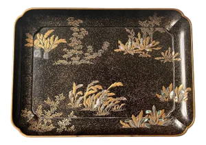 Japanese Lacquer Tray with Maki-e and Inlay Hara Yoyusai Edo Period