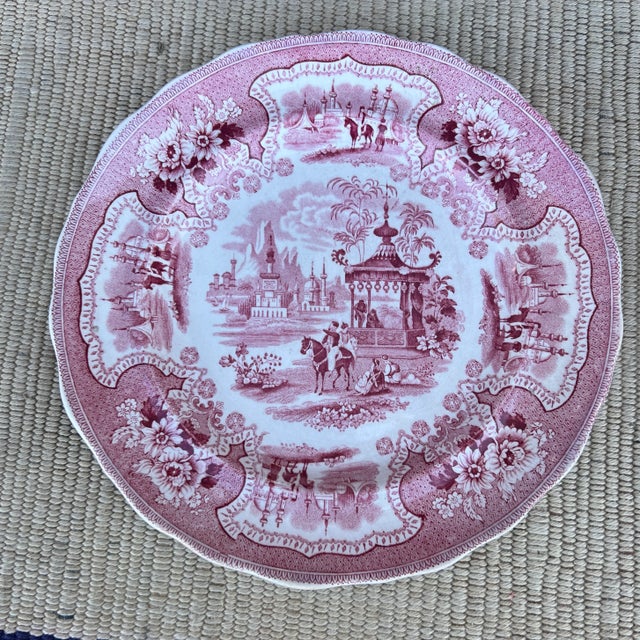A Pair of Antique Staffordshire "Palestine" Pink Transfer Decorated Plates, 1830’s Made in the Staffordshire district of...
