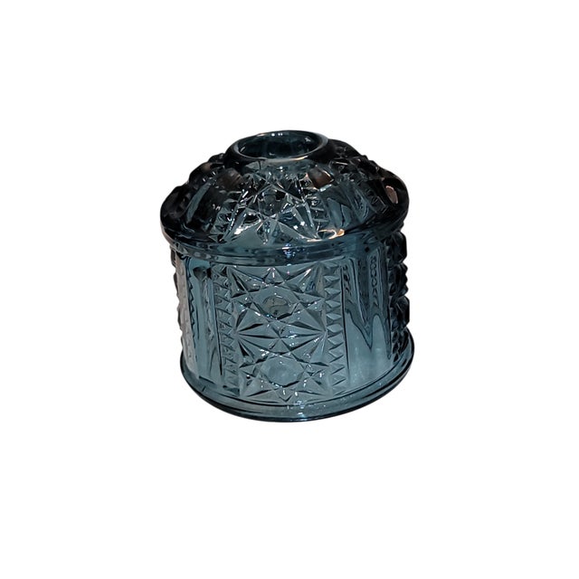 Indiana Glass Company 1960's Indiana Glass Colonial Blue Stars & Bars Fairy Lamp For Sale - Image 4 of 9