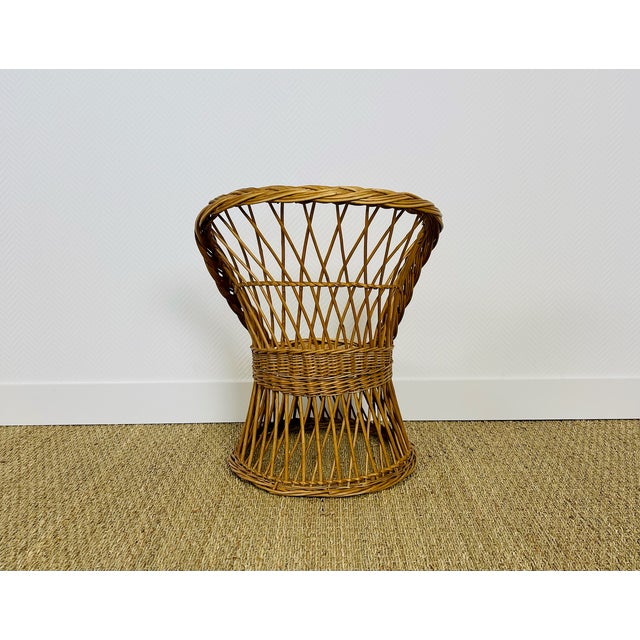 Wood Vintage Handcrafted Rattan Children's Armchair, 1960s For Sale - Image 7 of 11