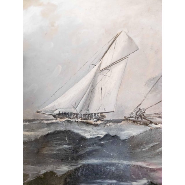 19th Century Oil Painting of America's Cup Yacht Race in Grisaille Palette For Sale - Image 12 of 17