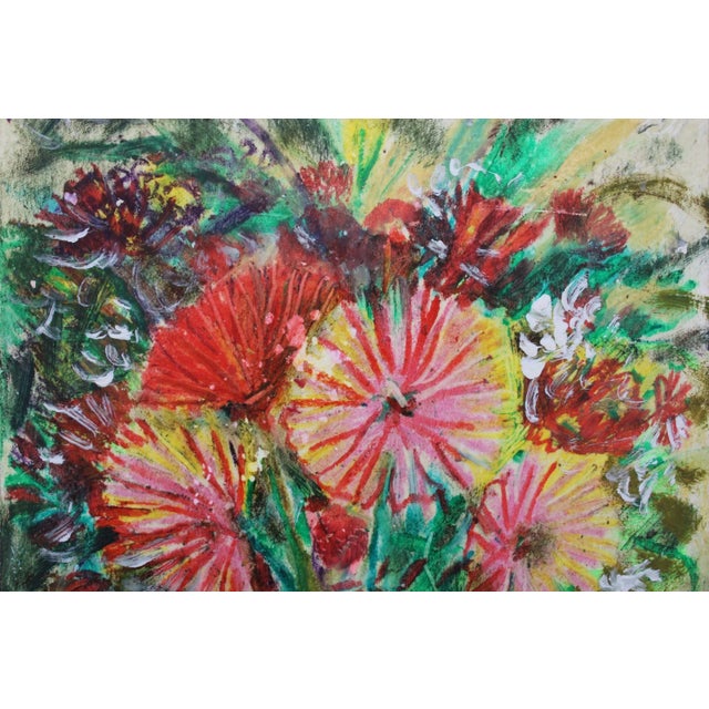 Uldis Krauze, Flowers in a Blue Vase, Mixed Media on Cardboard For Sale - Image 3 of 4