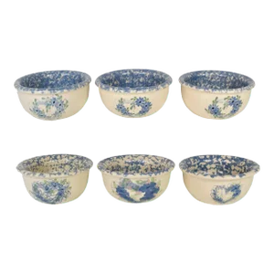 Mid 20th Century Hand Painted East Texas Pottery Spring Heart Cups Bowls - Set of 6