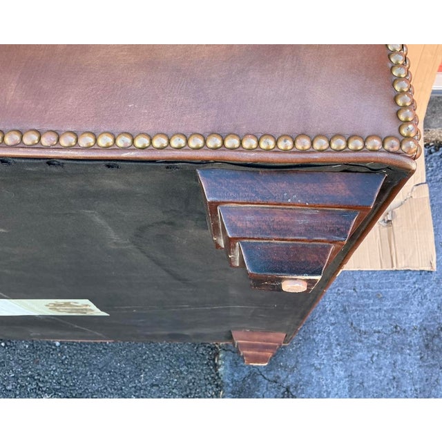 Late 20th Century 1990s Hancock & Moore Tufted Whiskey Brown Chesterfield Style Square Ottoman Coffee Table For Sale - Image 5 of 6