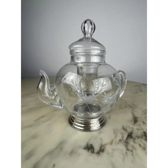 Metal Carafe with Ice Holder, Crystal and Silver, Italy, 1980s For Sale - Image 7 of 9