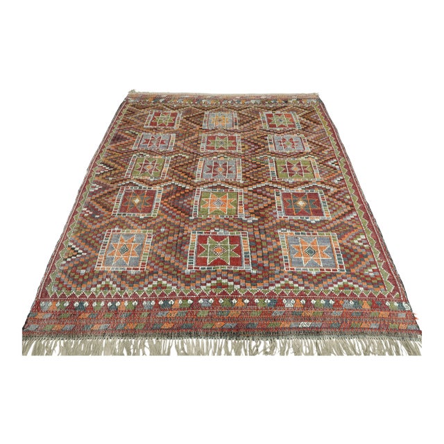 Vintage Turkish Kilim Rug- 6′8″ × 8′5″ For Sale