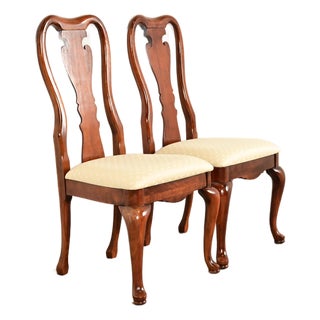 Thomasville Queen Anne Carved Solid Mahogany Side Chairs or Dining Chairs | Pair For Sale