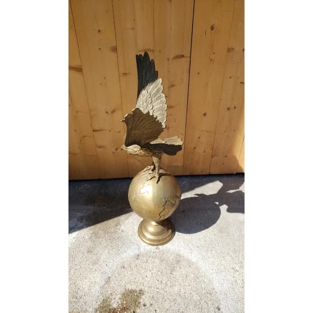 Vintage Brass Eagle on Globe Sculpture Wing span 21" H with base 24"