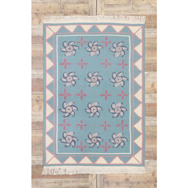 Robin's Egg Blue Vintage Romanian Kilim Rug - 04'02 X 06'00 For Sale - Image 8 of 9