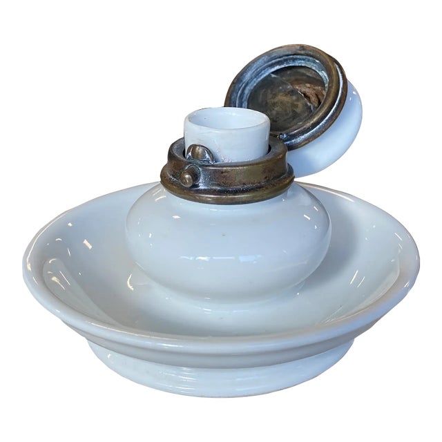 Early 20th Century English Porcelain Push Button Inkwell For Sale