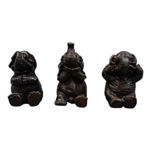 Maitland-Smith Vintage Speak, Hear, See No Evil Elephant Sculptures- Set of 3