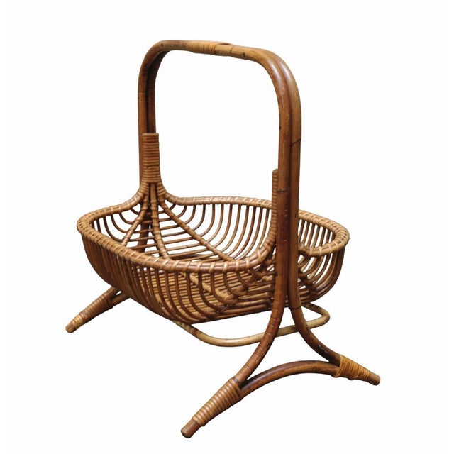 Rattan Basket Magazine Rack, Italy, 1960s For Sale - Image 9 of 9
