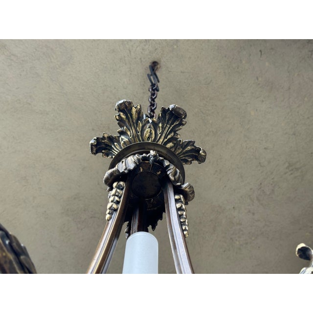 Vintage Bronze Pendant Light with Frosted Glass Shades, 1920s For Sale - Image 11 of 18