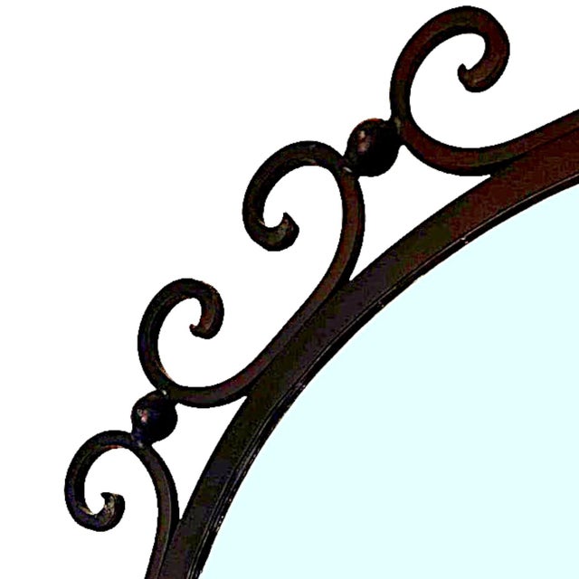 1960s Rustic Black Wrought Iron Round Scrollwork Sunburst Wall Mirror For Sale In Palm Springs - Image 6 of 7