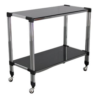 Italian Chrome and Smoked Glass Serving Table on Casters, 1970s For Sale