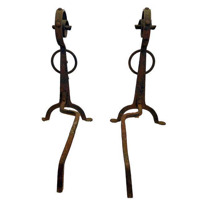 Early 20th Century Arts & Crafts Wrought Iron Fireplace Andirons For Sale - Image 5 of 6