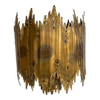 Vintage Tom Green for Feldman Lighting Brutalist Flame Brass Chandelier Light Fixture For Sale