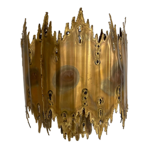 Vintage Tom Green for Feldman Lighting Brutalist Flame Brass Chandelier Light Fixture