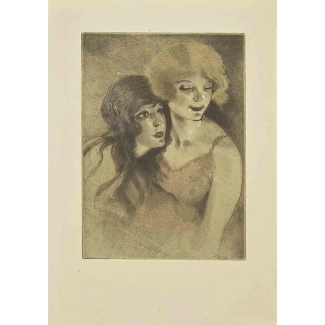 Modern Édouard Chimot, Friends, Etching, 1930s For Sale - Image 3 of 3