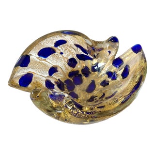 Vintage Barovier Cobalt and Gold Murano Glass Bowl For Sale