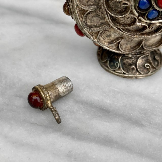 Antique Tibetan Silver Plated Inlaid Gem Snuff Bottle For Sale - Image 9 of 13