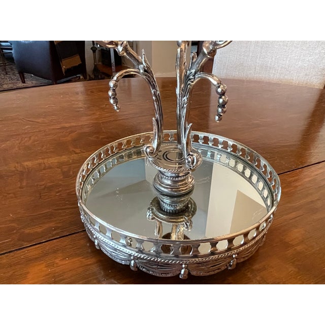 Vintage Shabby Shic Godinger Silver Plated Epergne 3 Branch Candleabra Mirror Tray For Sale In Santa Fe - Image 6 of 9