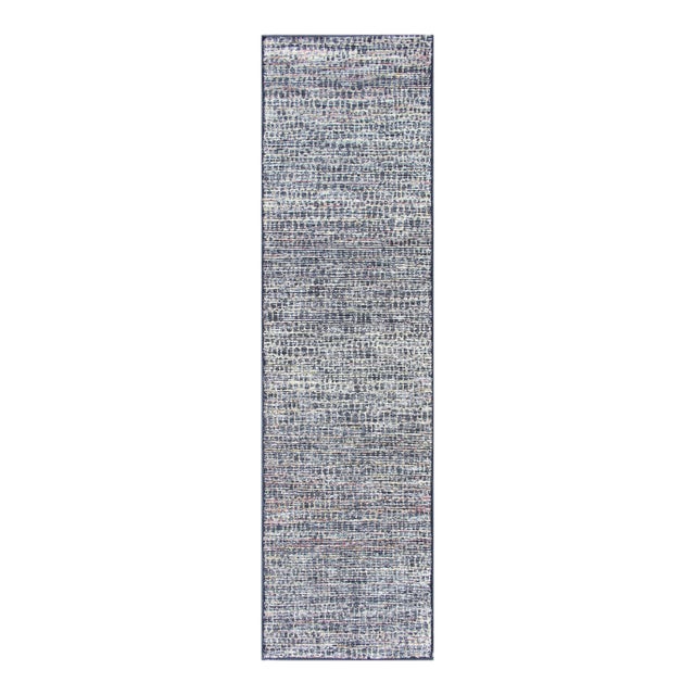 Modern Runner Rug With Textured Pattern in Gray, Blue, and Multicolor Accents For Sale