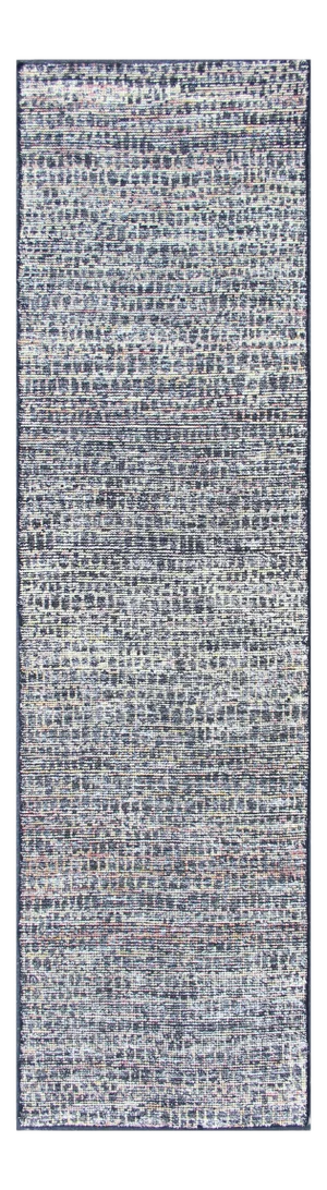Modern Runner Rug With Textured Pattern in Gray, Blue, and Multicolor Accents
