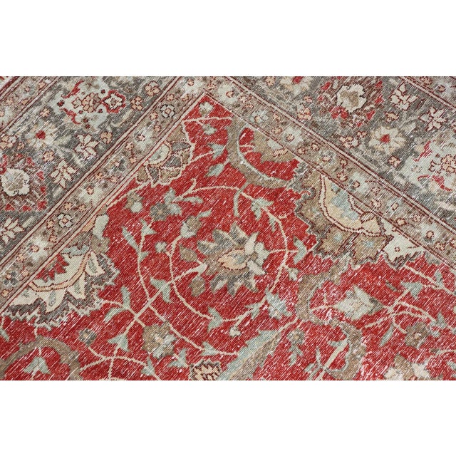 Antique Persian Fine Weave Tabriz in Red Background With Earth Tones For Sale - Image 12 of 12