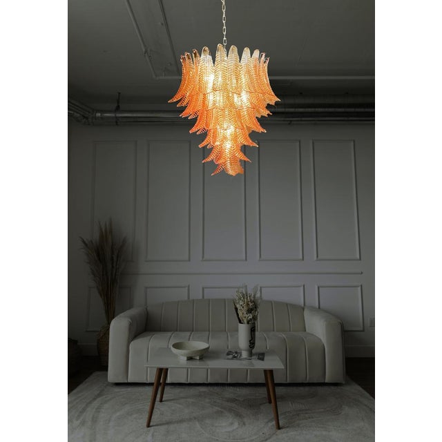 Italian Murano Felci Glass Chandelier with 75 Amber Glasses, 1990s For Sale - Image 10 of 16