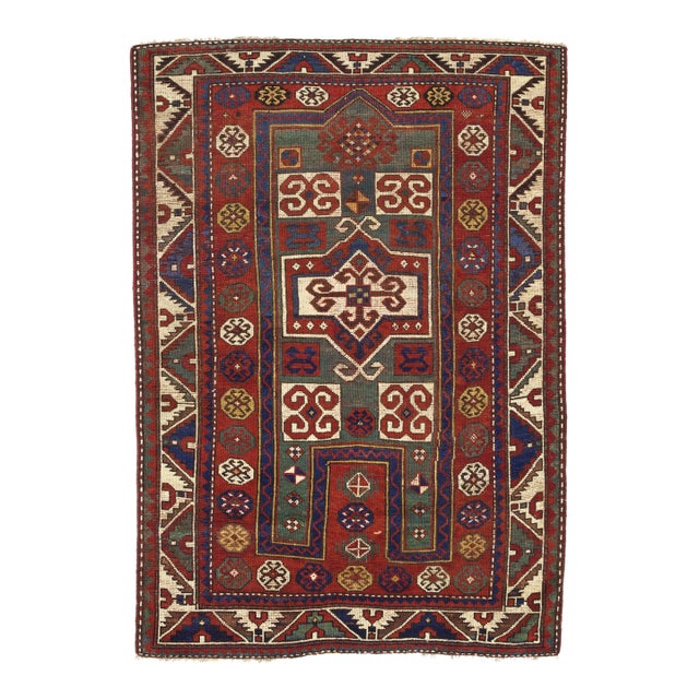 Antique Fakhralou Kazak Rug 3'11" X 5’11" For Sale