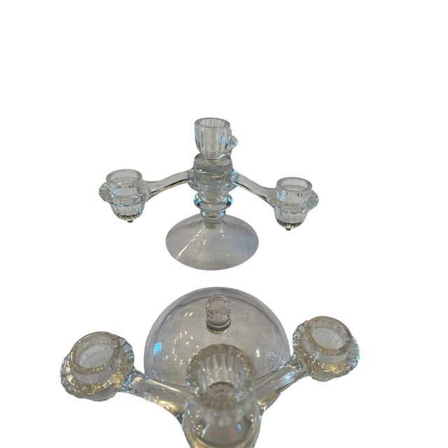 Transparent Vintage Pair of Cambridge Arm Stackable Glass Candlesticks For Sale - Image 8 of 12