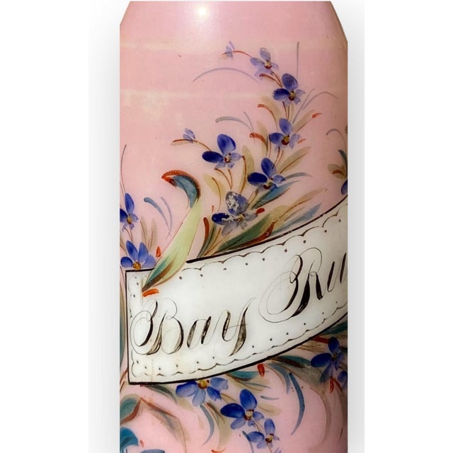 Victorian Glass Antique Barber Bottle Hand Painted Flowers For Sale - Image 14 of 16