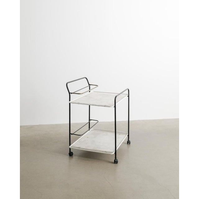 Metal French Mid-Century Drink Serving Trolley in Black & White Metal & Brass by Mathieu Matégot, 1950s For Sale - Image 7 of 7