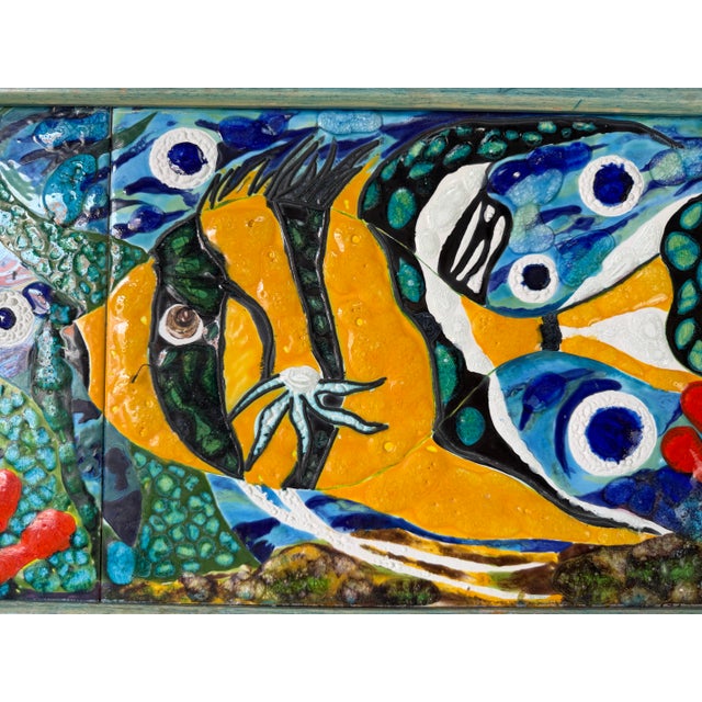 Turquoise Vintage Handcrafted Ceramic Mosaic Fish- Aquatic Panel Wall Art – Framed For Sale - Image 8 of 12