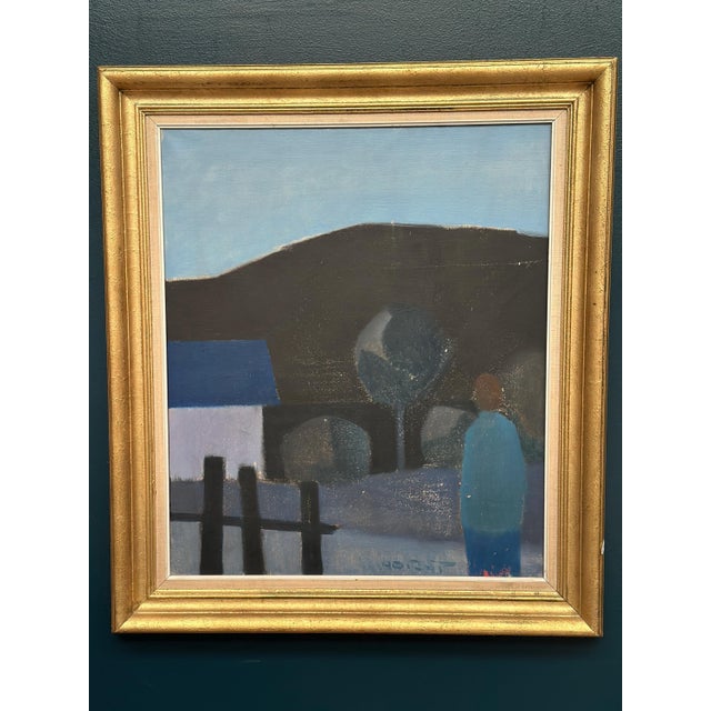 Original Vintage Danish Oil on Canvas – “Landscape” by Knud Horup (1926–1973) – Signed – 1960s – Framed – 71 × 61 cm (28"...