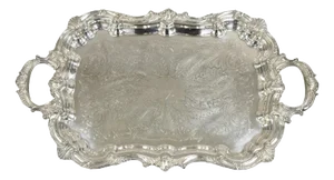 Vintage English Baroque Victorian Silver Plated Etched Serving Platter Tray