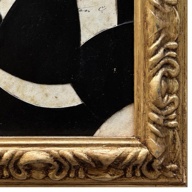 2020s Contemporary Black and White "Curve" Paper Collage in Vintage Frame For Sale - Image 5 of 6