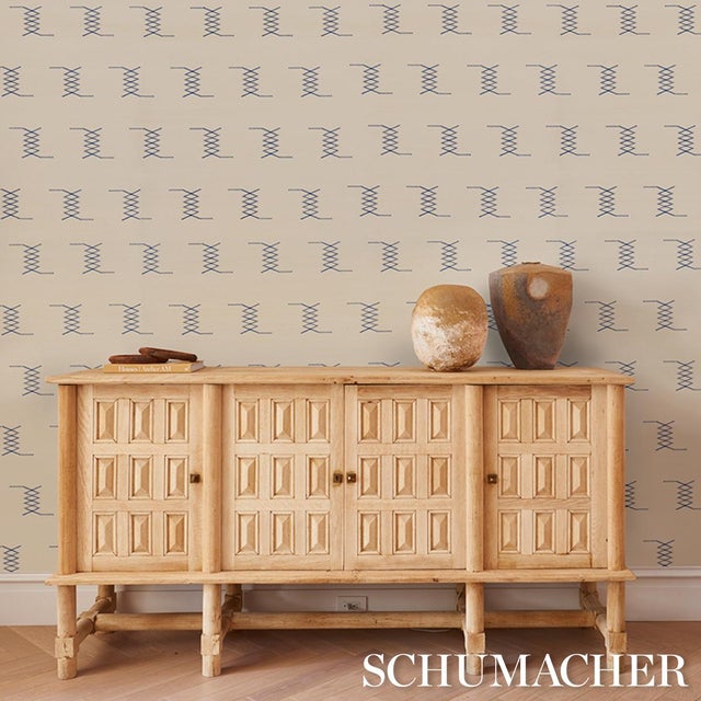 2020s SAMPLE - Schumacher x A Rum Fellow Kin Sisal Embroidery Wallpaper In Ink On Ivory For Sale - Image 5 of 5