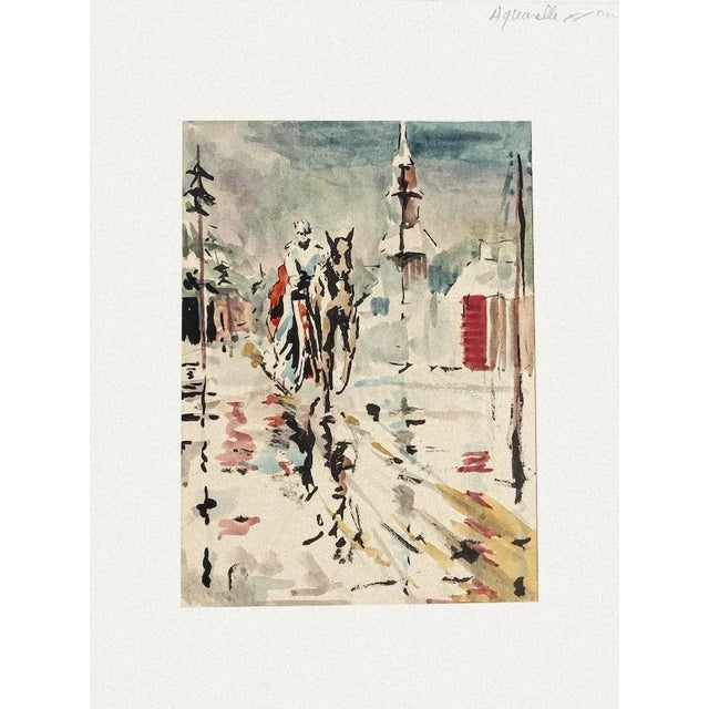 Rider is an original watercolor on paper realized by Pierre Laurent Brenot (1913-1998). Good condition, aged. Passepartout...