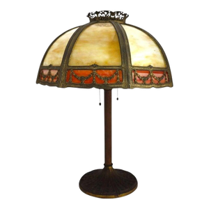 Bradley & Hubbard 8-Panel 2-Tone Arts & Crafts Slag Glass Lamp Table C1920
