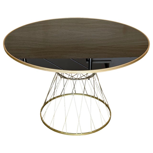 Mid Century Modern Gilded Allure Style Round Dining Table with Black Glass For Sale - Image 10 of 18