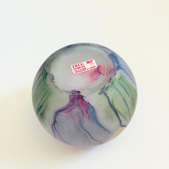 Pink Vintage Hand Painted Art Glass Sphere Vase - Deco Art Designs, Canada For Sale - Image 8 of 9