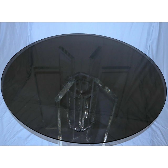 Black Heavy Large Lucite Base Round Bronze Smoked Glass Top Dining Conference Table For Sale - Image 8 of 12