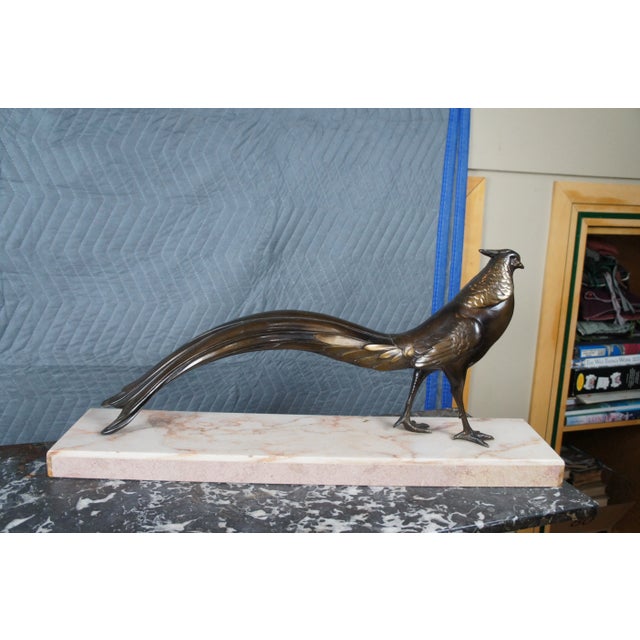 Bronze 1920s Antique French Art Deco Bronze Pheasant Sculpture Marble Plinth Statue For Sale - Image 8 of 12